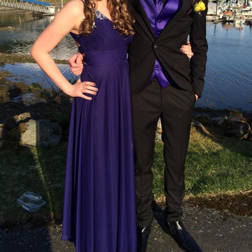 Purple Jeweled One Shoulder Prom Formal Dress